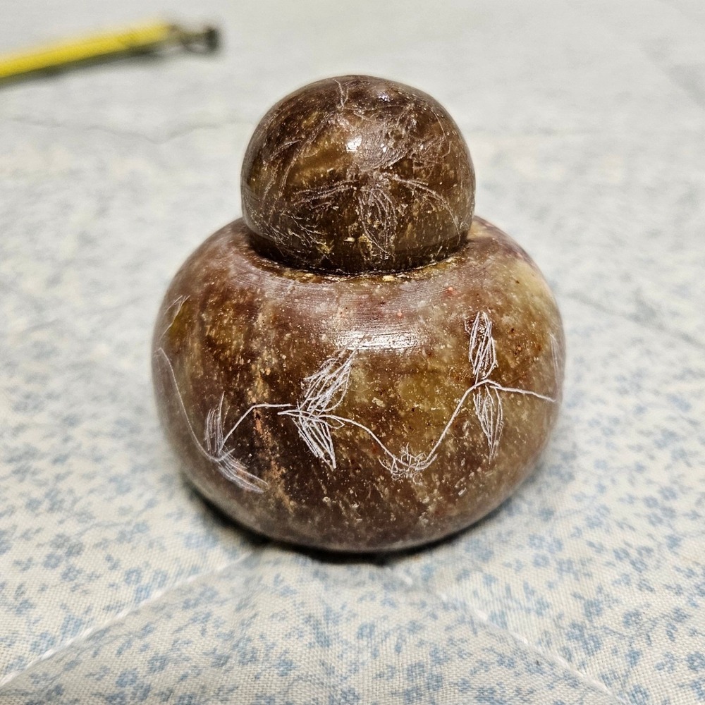 Vintage Stone Ginger Snuff Jar 2" India